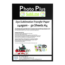 PhotoPlus A4 Dye Sublimation 140gsm Double Sided Transfer Paper, 50 sheets.